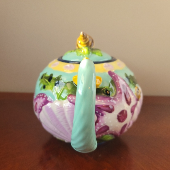 BLUE SKY Starfish Seashell Teapot Functional Art Cottagecore Beach House - Picture 6 of 11